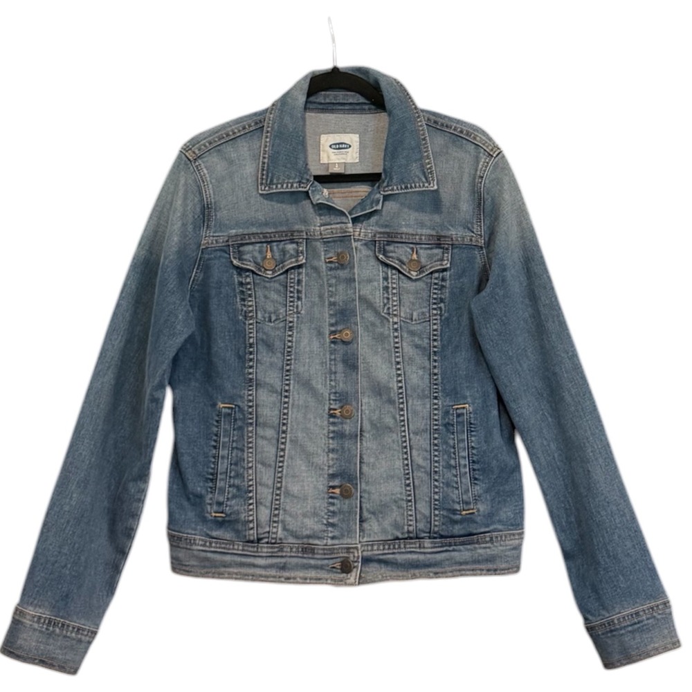 Old Navy Womens Denim Trucker Jacket Medium Wash Blue Cotton Blend Size Large